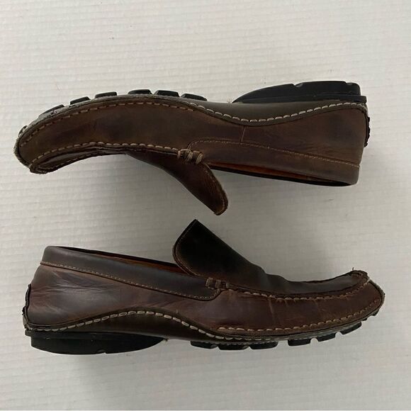 Franco Fortini Men 9.5 Max Brown Distressed Leather Driver Slip-on Loafers - Picture 9 of 13